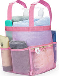 Mesh Shower Caddy Dorm, 7 Pockets & 1 with Zipper, Shower Tote with Padded Handles, Travel Portable, Shower Caddy College Room Essentials, Bathroom Shower Bag (Pink)