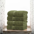 Superior Egyptian Cotton Pile Bath Towel Set of 4, Ultra Soft Luxury Towels, Thick Plush Essentials, Absorbent Heavyweight, Guest Bath, Hotel, Spa, Home Bathroom, Shower Basics, Forest Green