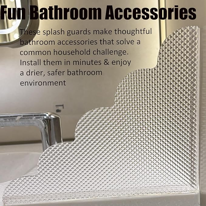 2PCS Shower Splash Guard for Bathtub Corner, 9.1 x 11.5 inches, Adhesive Water Guard for Bathroom Tubs and Sinks/Bathroom Gift/Accessories