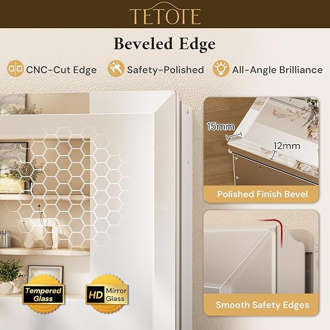 TETOTE 20 x 32 Medicine Cabinet Mirror with Tempered Beveled Mirror Silver Medicine Cabinet Aluminum Cabinet DTC Hinges, Stepless Adjustable Shelves, Recessed/Surface-Mounted
