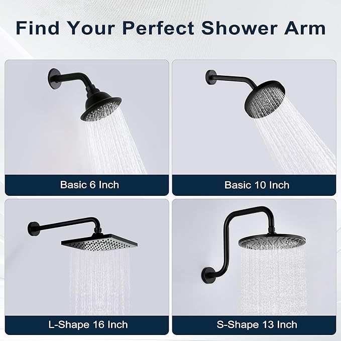 BRIGHT SHOWERS Shower Head Extension Arm 13 Inch S Shaped Gooseneck Shower Riser with Flange, Long Stainless Steel Rainfall Shower Pipe Arm Extender and Shower Neck Replacement, Matte Black