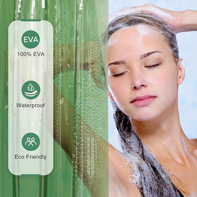 AmazerBath Shower Curtain Liner, 100% EVA Clear Green Heavy Duty Luxury Shower Curtain and Liner 2-in-1 for Christmas, 72x72 Plastic Weighted Shower Liner, 12 Rustproof Grommets & 3 Heavyweight Stones