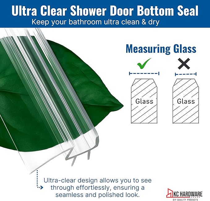 KC Hardware Frameless Shower Door Bottom Seal Strip with Drip Rail - Shower Door Seal Sweep for 3/8 Inch Thick Glass - Acts as a Leak Guard to Prevent Water Leaks - 36 Inch - Ultra Clear - Pack of 1