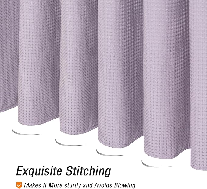 Gibelle Extra Long Shower Curtain 72 x 84, Tall Waffle Weave Textured Fabric Shower Curtain for Bathroom, Water Repellent, Machine Washable, Lavender