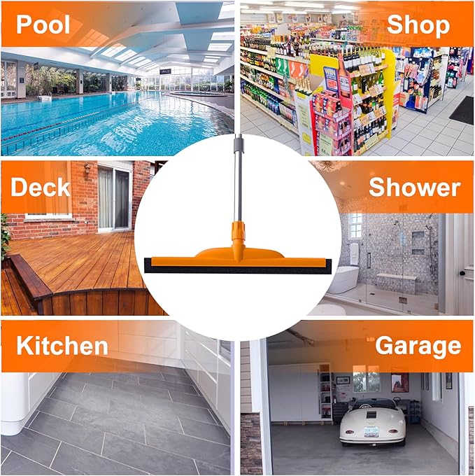ITTAR Heavy-Duty Floor Squeegee, 62" Adjustable Handle, EVA Foam Blade, Ideal for Concrete, Garage, Patio & More