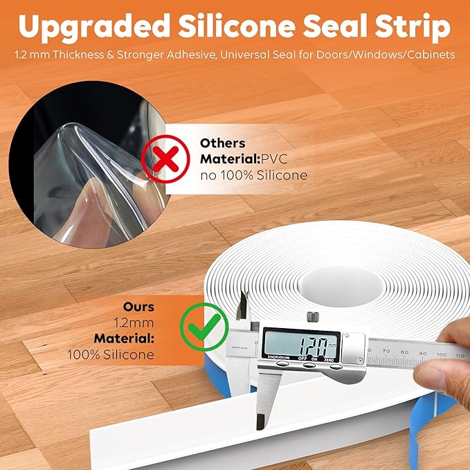 T-Shaped Silicone Door Weather Stripping for Side, 1.37 in x 50 Ft Door Draft Stopper Shower Seal Strip for Door Frame & Windows and Shower Sweep Gaps(White)