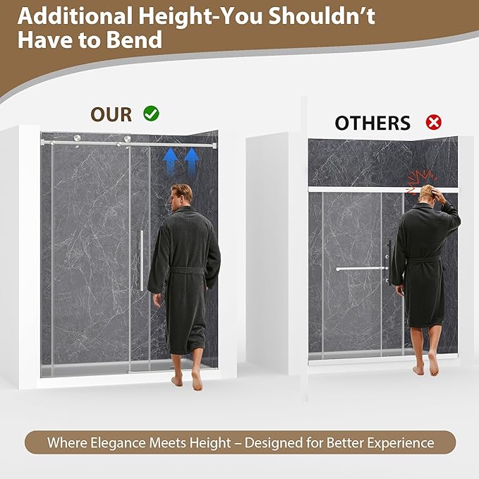 Frameless Glass Shower Door, 49-54" W x 76" H Sliding Frameless Shower Door, 1/4''(6mm) SGCC Tempered Glass, Explosion-Proof Film Nano Coating, Stainless Steel Hardware, Brushed Nickel