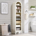 71" Tall Arched Bathroom Storage Cabinet, 8-Tier Modern Farmhouse Storage Cabinet with Adjustable Shelves, Wood Freestanding Cabinet for Bathroom, Living Room, Entryway, Hallway (Antique White)