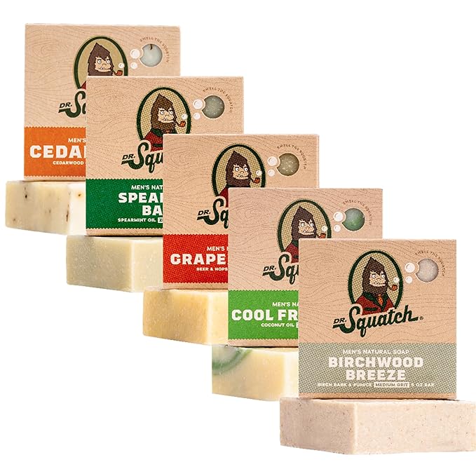 Dr. Squatch Natural Bar Soap for Men Variety Gift Set - Cold Process Soap No Harsh Chemicals - Birchwood Breeze, Cedar Citrus, Grapefruit IPA, Spearmint Basil & Cool Fresh Aloe (5 oz, 5-Pack)