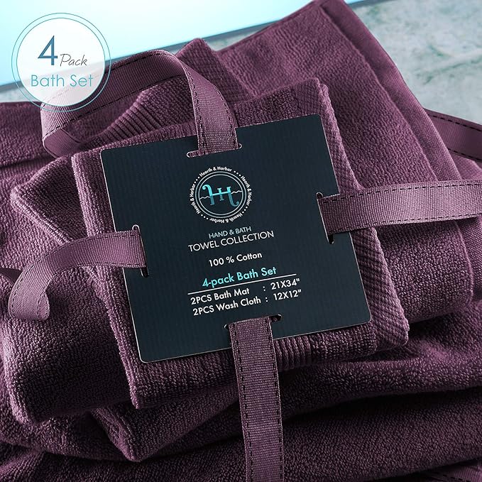 Hearth & Harbor Bath Mat Towels - 100% Ring Spun Cotton Luxury Towels - Ultra Soft & Highly Absorbent, Bathroom Towels, Floor Mat - Purple