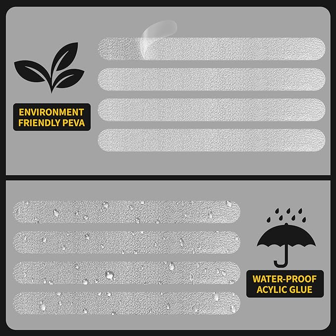20-Pack Clear Bathtub Stickers Non-Slip, Long-Strip Shower Treads with Scraper, Peel-and-Stick Safety Decals for Tub & Shower Floor, Removable, Barefoot-Soft Grip