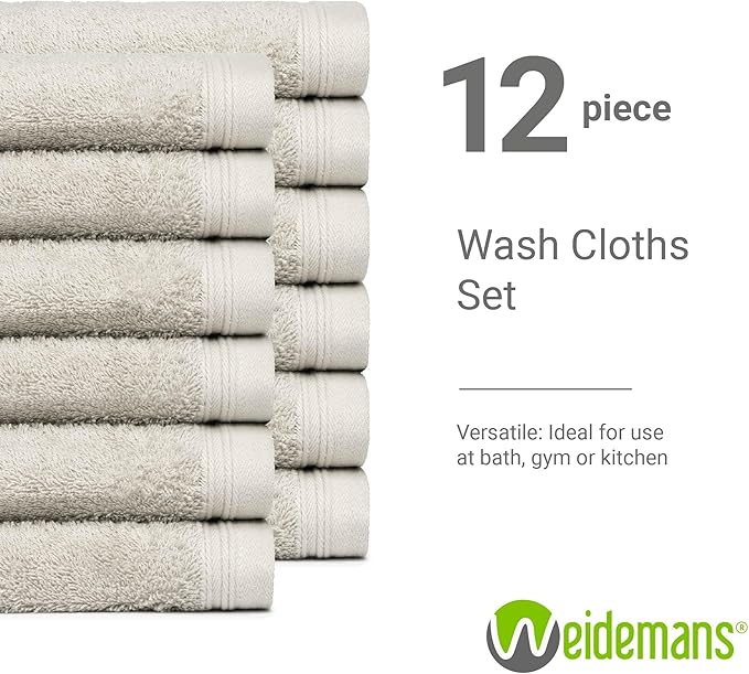 100% Cotton Washcloths Set 13” x 13” | Silver Towels | Set of 24 Ultra Soft and Highly Absorbent Washcloths Sets for Bathroom, Gym, Spa | Machine Washable Face Towel