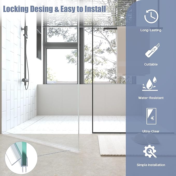 2-Pack Shower Door Bottom Seal, (1/4" x 36") Ultra Clear Glass Shower Door Seal Strip, Stop Leaks and Create a Water Barrier
