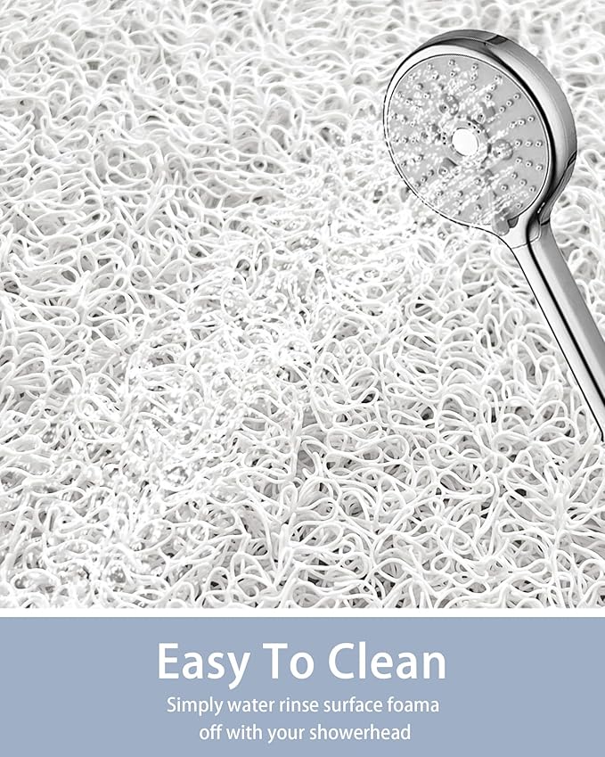 Mecko Loofah Bath Mat for Tub - Quick-Dry Non-Slip Shower Mat, Extra Thick Textured Grip Bathtub Mat for Bathroom and Shower Floor, Indoor/Outdoor Use for Wet Areas (White, 17"x47")