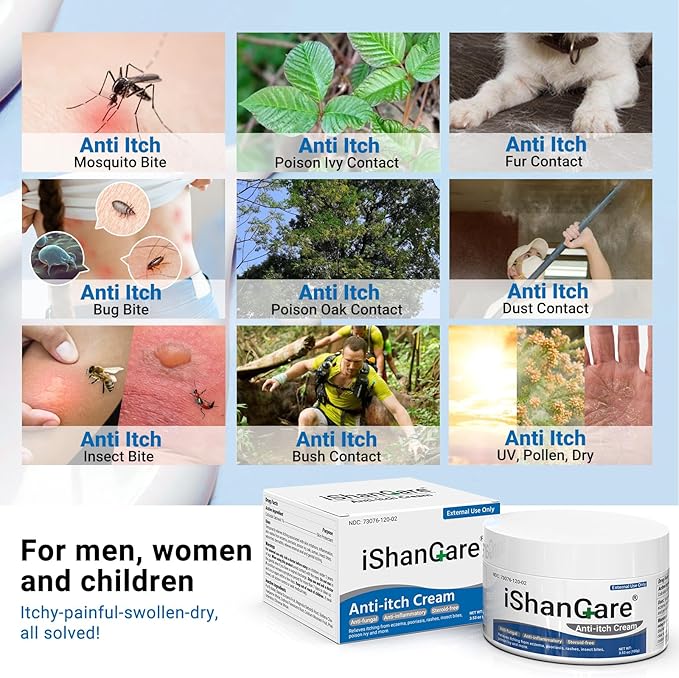 ishancare Anti Itch Cream Extra Strength, Oatmeal Soothing Skin Itch Relief Ointment for Rash, Dermatitis, Eczema, Psoriasis, Hives, Sun, Bites, Poison Ivy, Large Can 3.5 oz