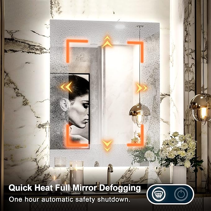 TETOTE 28 x 36 Inch LED Backlit Mirror Bathroom with Light,Anti-Fog,Dimmable,Lighted Mirror(Horizontal/Vertical) Wall Mounted Vanity Mirror