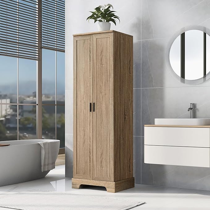Favfurish 71" Tall Bathroom Storage Cabinet with Doors,Modern Linen Cabinets w/Adjustable Shelves & Anti-Tipping Device,Easy Assembly,Freestanding Organizer for Dining Room,Kitchen,Office,Brown