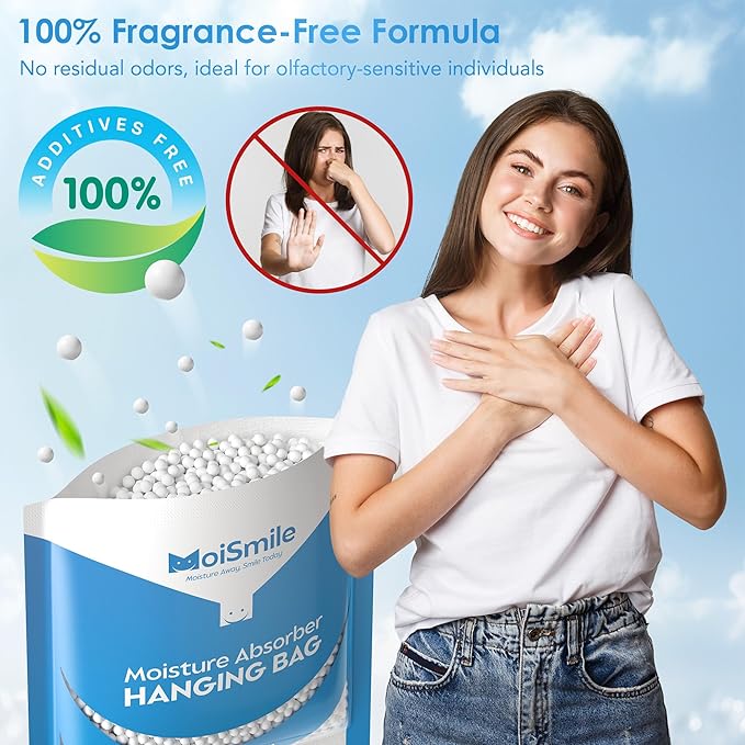 Moisture Absorbers 10 Pack Fragrance Free, Hanging Closet Dehumidifier Bags, Humidity Absorber, Compact Eliminates Odors Humidity Packs for Car, Bathroom, Bedroom, Basement, 9.8OZ