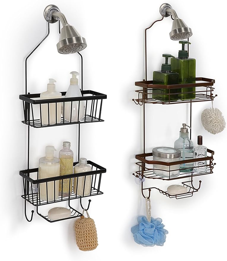 SunnyPoint Bathroom Classic Hanging Over The Shower Head Caddy (28.98" H x 12.2" W x 5.31" D) (Brown)