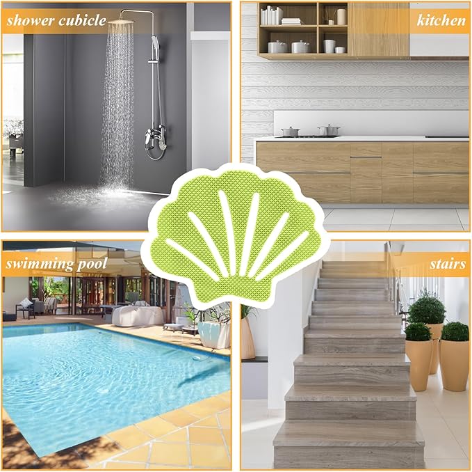 30 Pcs Non Slip Bathtub Stickers Green Adhesive Decals Sea Shell Shape Shower Stickers for Floor, Ladders, Bath Tub, Stairs, Bathroom