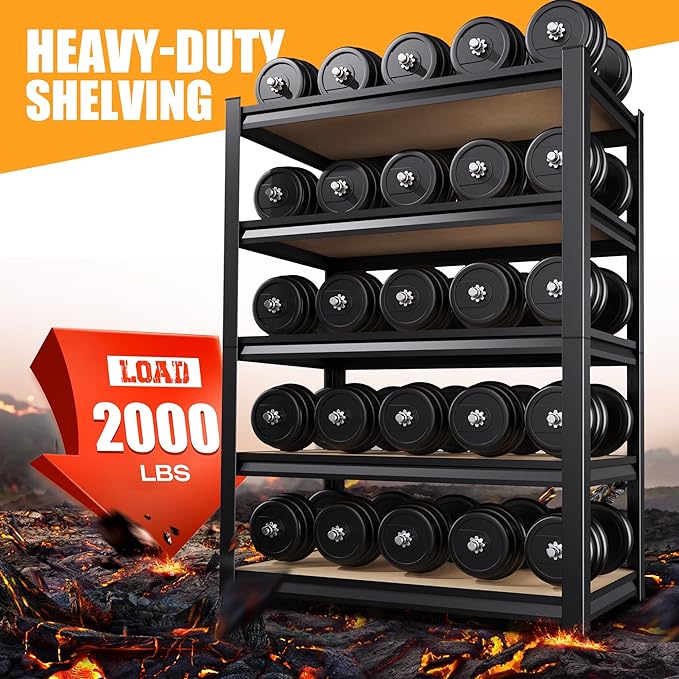 71"H Garage Shelving, 5-Tier Heavy Duty Storage Shelves, Adjustable Metal Shelving Unit, Utility Garage Organizer Shelf for Basement, Pantry, Warehouse, supermarket,15.7"Dx35.4"Wx71.2"H Black
