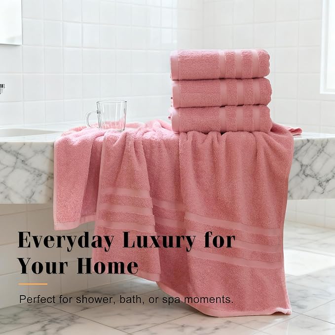 Cotton Bath Towel – Large 30x60 Inches, Soft, Thick & Absorbent Towel for Bathroom, Spa, or Home Use (Pink, 4 Pack – 30"x60")