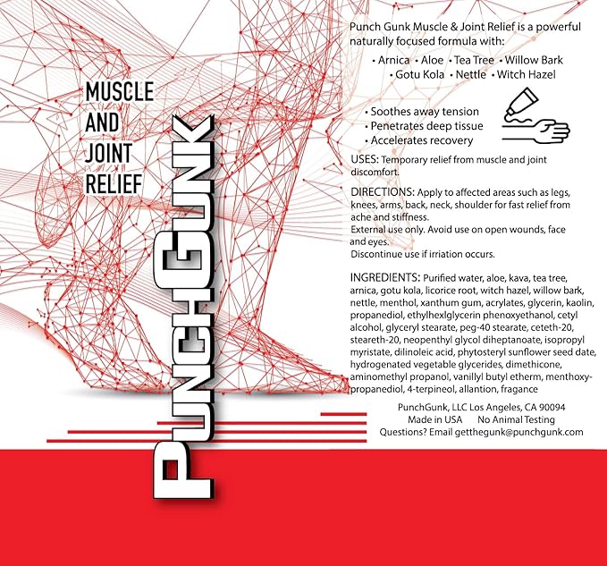 PunchGunk Muscle and Joint Relief Cream for Sore Muscles and Joints, Non Greasy, Naturally Advanced Lotion with Arnica, Aloe & Tea Tree 3.0oz
