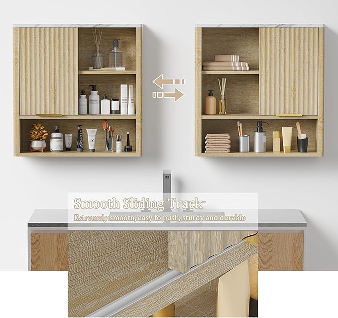 24” Bathroom Wall Cabinet, Modern Wood Medicine Cabinet with Adjustable Shelves, Above Toilet Storage Organizer for Kitchen, Living Room,Laundry Room,Oak