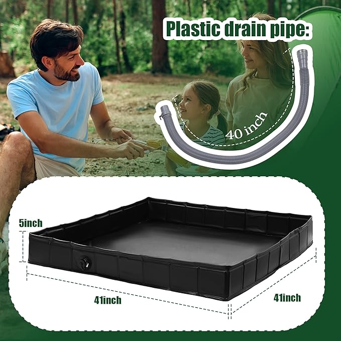 MABOZOO Foldable Shower Base, 41" x 41" x 5" Portable Shower Pan with drain pipe Collapsible Shower Basin Shower Tent Awning Base for Indoor & Outdoor. Patent Pending