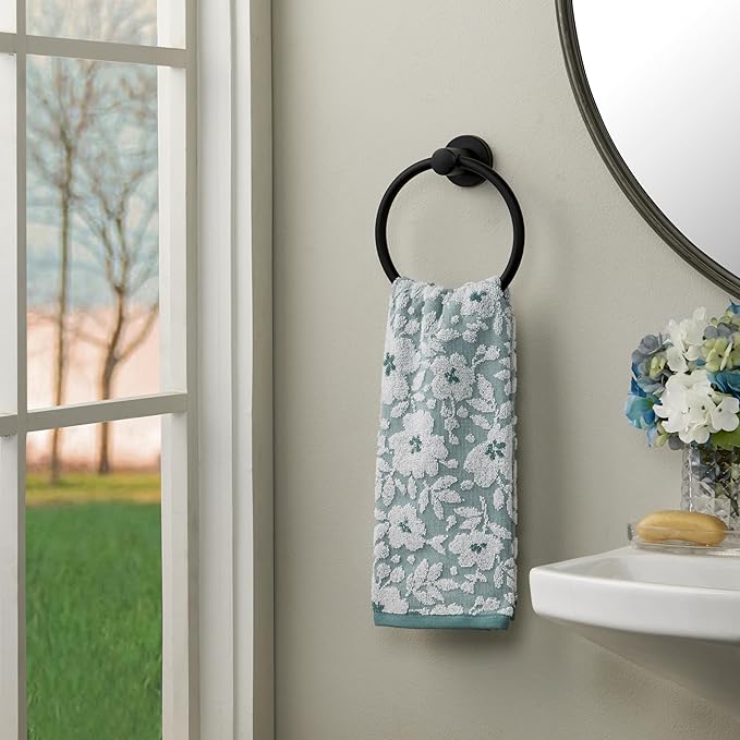 SKL Home Floral Jacquard Hand Towel Set, Moss Green, 2 Count (Pack of 6)