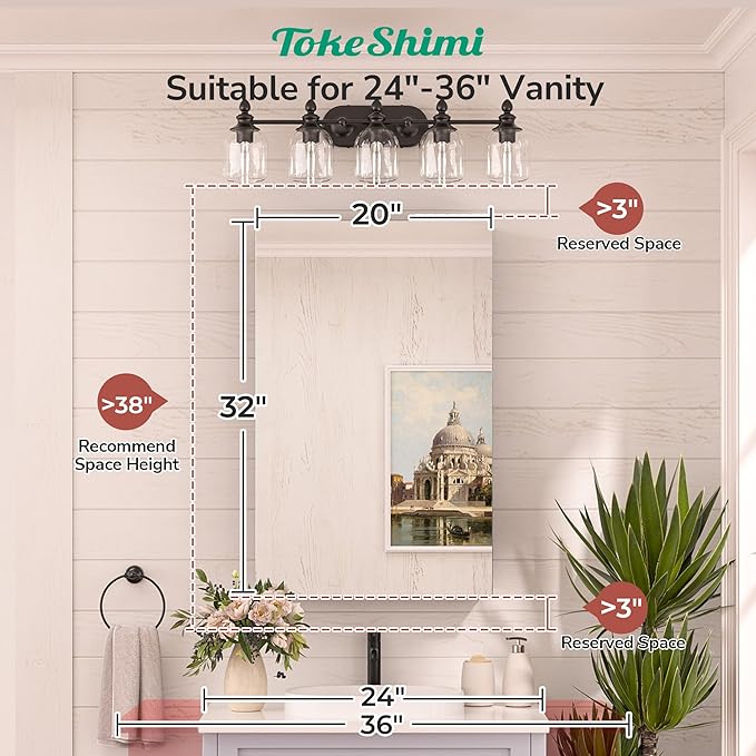 TokeShimi 20 x 32 Recessed Medicine Cabinet Mirror Surface Mount Aluminum, Tempered Frameless Bathroom Mirror with Storage Adjustable, Black Bathroom Wall Cabinet for Vanity Modern