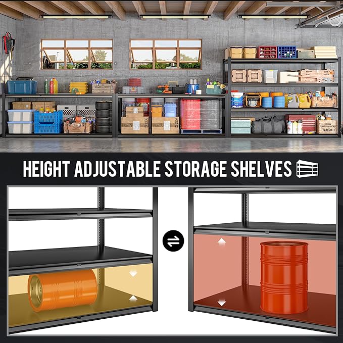 59.8" H Garage Shelving 2400LBS Metal Shelving Unit Adjustable Garage Storage Shelves 4 Tier Heavy Duty Storage Rack for Pantry, Warehouse, Industries, 59.8" W x 59.8" H x 24.2" D