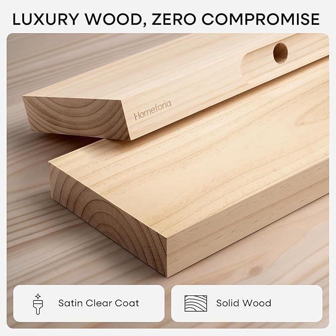 Homeforia 48 inch Natural Floating Shelf, High End Solid Real Wood 48inch Small Floating Shelves for Wall Mounted, Natural Wooden Floating Shelves, Heavy Duty Bracket, 48 X 6.5 X 1.75 in, Set of 2