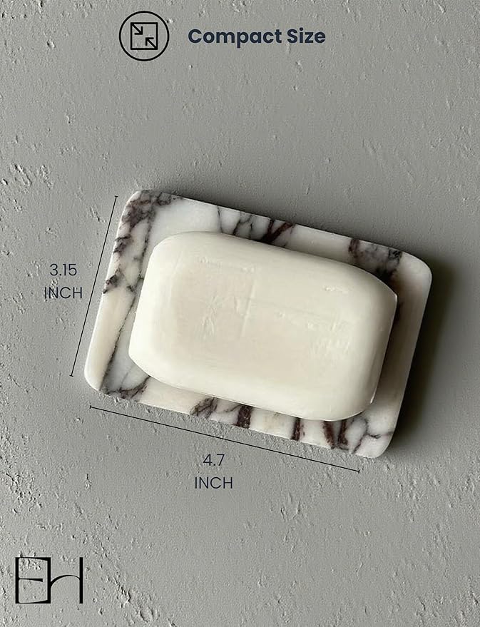 Real Marble Soap Dish - Soap Dish for Shower, Shower Bar Soap Holder, Marble Dish for Bathroom Kitchen, Decorative Stone Soap Dish with Drainage (Calacatta Viola P, Rectangular)