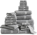 Lane Linen Complete 24 PCs Bath Towel Set For Family - 100% Ring Spun Cotton - Quick Dry, Soft & Absorbent Towels For Bathroom - Perfect for Kids, Guest & Everyday Use - Oeko Tex Certified -Space Grey
