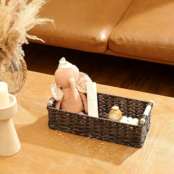GRANNY SAYS Wicker Baskets for Shelves, Wicker Baskets for Storage, Waterproof Toilet Basket Tank Topper, Basket Organizer with Handle, Toilet Paper Basket for Back of Toilet, 14¼" x 6½" x 4¼", Brown