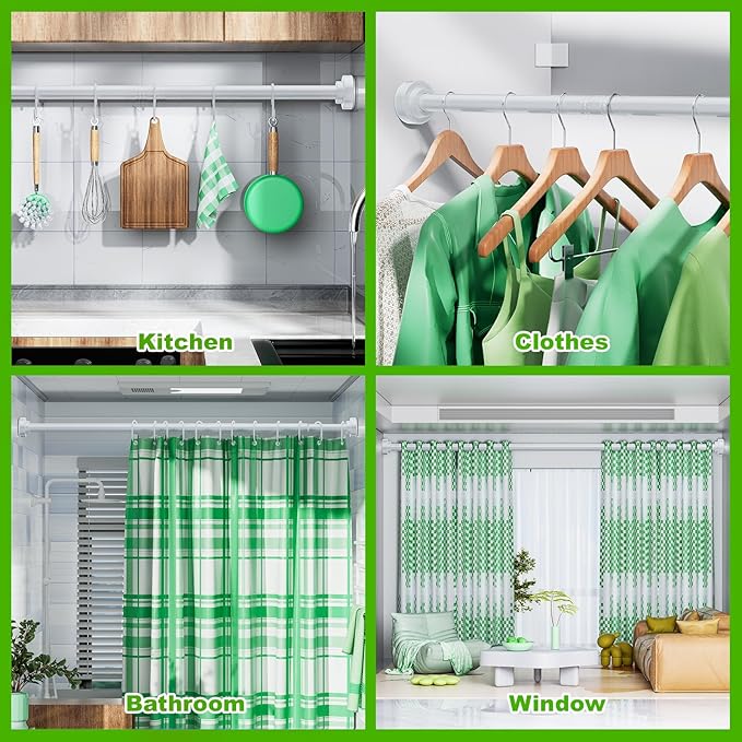 Ausemku Shower Curtain Rod - 32-92 Inch Rustproof Tension Rod, Non-Slip Spring Design, No Drilling Adjustable Curtain Rod for Bathroom, Kitchen, and Closet（White）