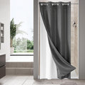 MitoVilla Grey Waffle Small Stall Shower Curtain Liner Set 36 x 74, No Hooks Required Half Size Narrow Fabric Cloth Shower Curtain Set with Snap-in Liner for Modern Bathroom Decor, Charcoal Grey