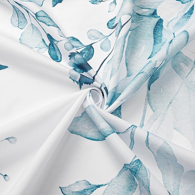 Gibelle Long Shower Curtain 72 x 78, Tall Spa Blue Floral Shower Curtain for Bathroom, Watercolor Plant Eucalyptus Leaves Fabric Shower Curtain Set
