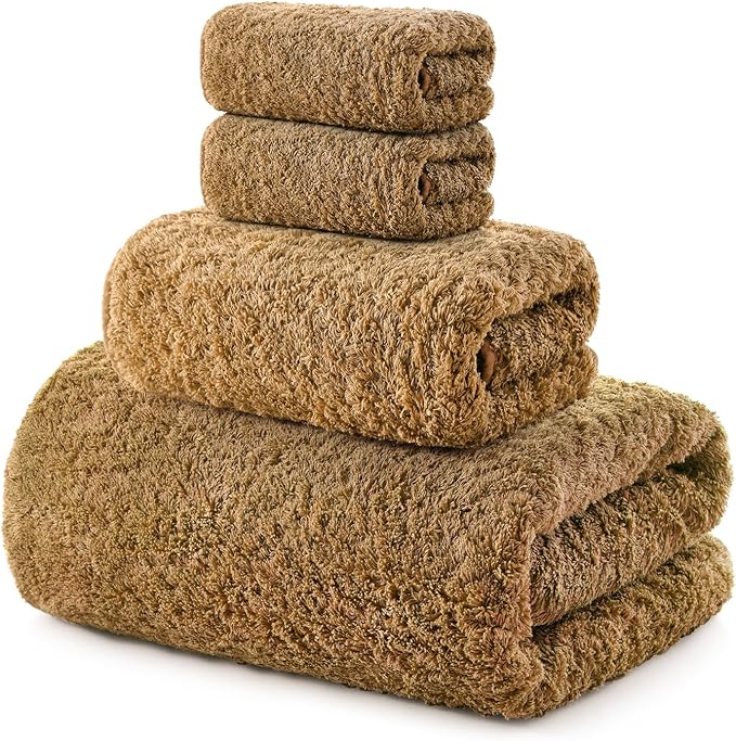 REDKISS Ultra-Plush Bath Towel Set - 900GSM Premium Thick Cotton for Bathroom & Spa, Super Absorbent Quick-Dry Bath Sheets with No Shedding (4-Piece Set for Adults, Luxury Hotel & Home Use)-Brown