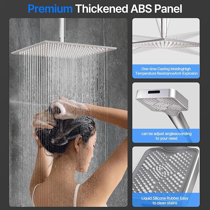Shower System Brass Thermostatic Shower Faucet Set With Valve and Diverter Shower Mixer With Rain Head and Handheld High Pressure Square Rainfall