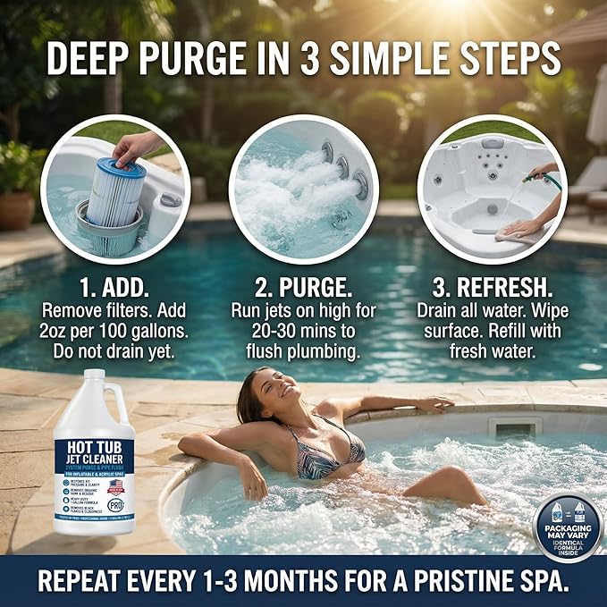 Hot Tub Jet Cleaner & Spa Line Flush – Deep Plumbing & Pipe Purge – Hot Tub System Flush Cleaner for Jets, Lines & Tubes – Designed to Remove Sludge, Grime & Yuck – Made in USA – 1 Gallon