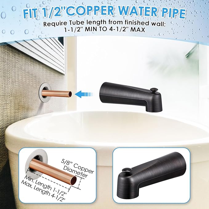 Enhon 7 Inch Slip on Tub Spout with Diverter, Compatible with Moen 3839/Moen 3853, Bathtub Diverter Spout Fits 1/2" Copper Water Tube(5/8" Diameter), 5/32" Hex Wrench(Oil Rubbed Bronze,Classic)