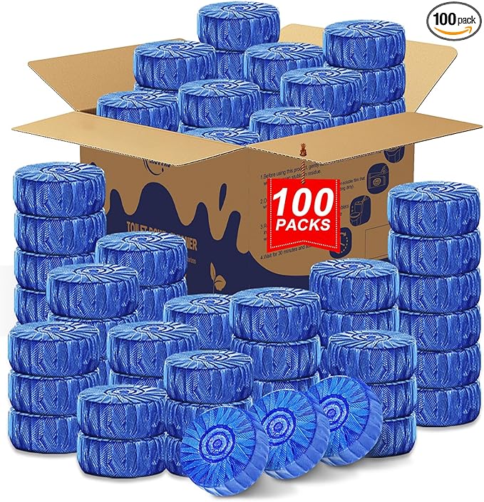 Toilet Bowl Cleaners,100 Pack Blue Toilet Bowl Tablets with Fresh Scent, Household Toilet Cleaner Continuous Cleaning, Prevent Various Stains & Odors Build Up - Septic Friendly