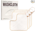 ZOMCHI Exfoliating Washcloth for Face and Body, Dual Function Wash Cloth with Soft and Rough Sides, Exfoliating Scrub Bath Towels, Washcloth with Loop (White, 3 Pack)