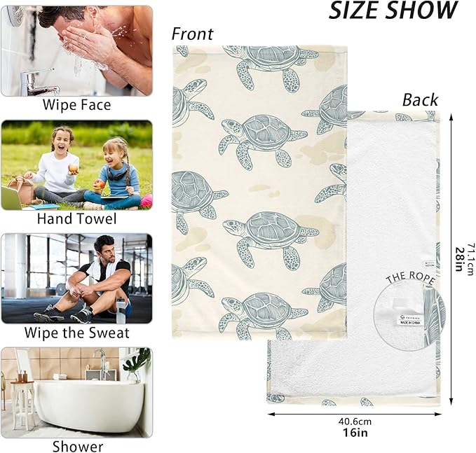Sea Turtles Style Hand Towels for Bathroom Set of 2 Cotton Face Towel Soft Absorbent Bath Towels for Hotel Gym Spa Yoga Home Decorative, 16x28in