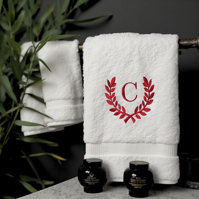 Decorative and Monogrammed Hand Towels for Bathroom Kitchen Makeup | Personalized Gift for Wedding-Bridal | Roman Font Custom Luxury Turkish Towel | Spa Collection, Oversized, 16 X 30 Inch, Set of 2