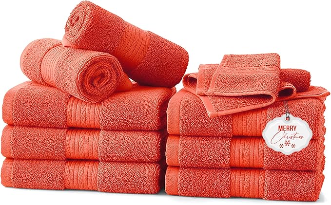 Ample Decor Wash Cloths Pack of 10, Oeko Tex Certified 600 GSM 100% Cotton Soft Absorbent, Premium Quality Durable Machine Washable, Ideal for Bathroom, Pool, Hotel, Spa – Orange