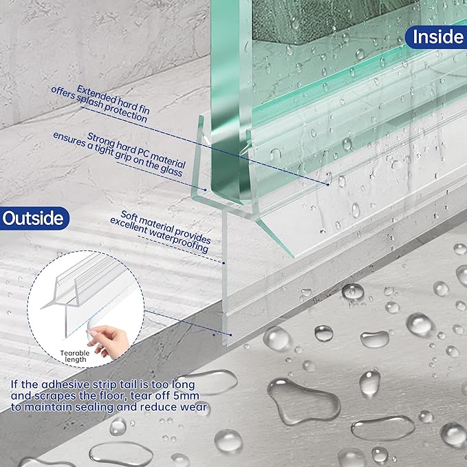 2-Pack Frameless Shower Door Bottom Seal (3/8" X 39") Clear Glass Seal Strip Shower Door Sweep - Stop Shower Leaks