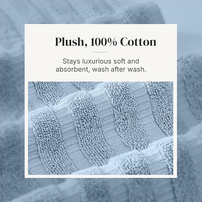 Modern Threads Organic Vines 6-Piece 100% Cotton Towel Set – Yarn Dyed Jacquard & Solid – Includes 2 Bath Towels, 2 Hand Towels, 2 Washcloths – Absorbent, Quick Dry, Soft & Durable – Blue